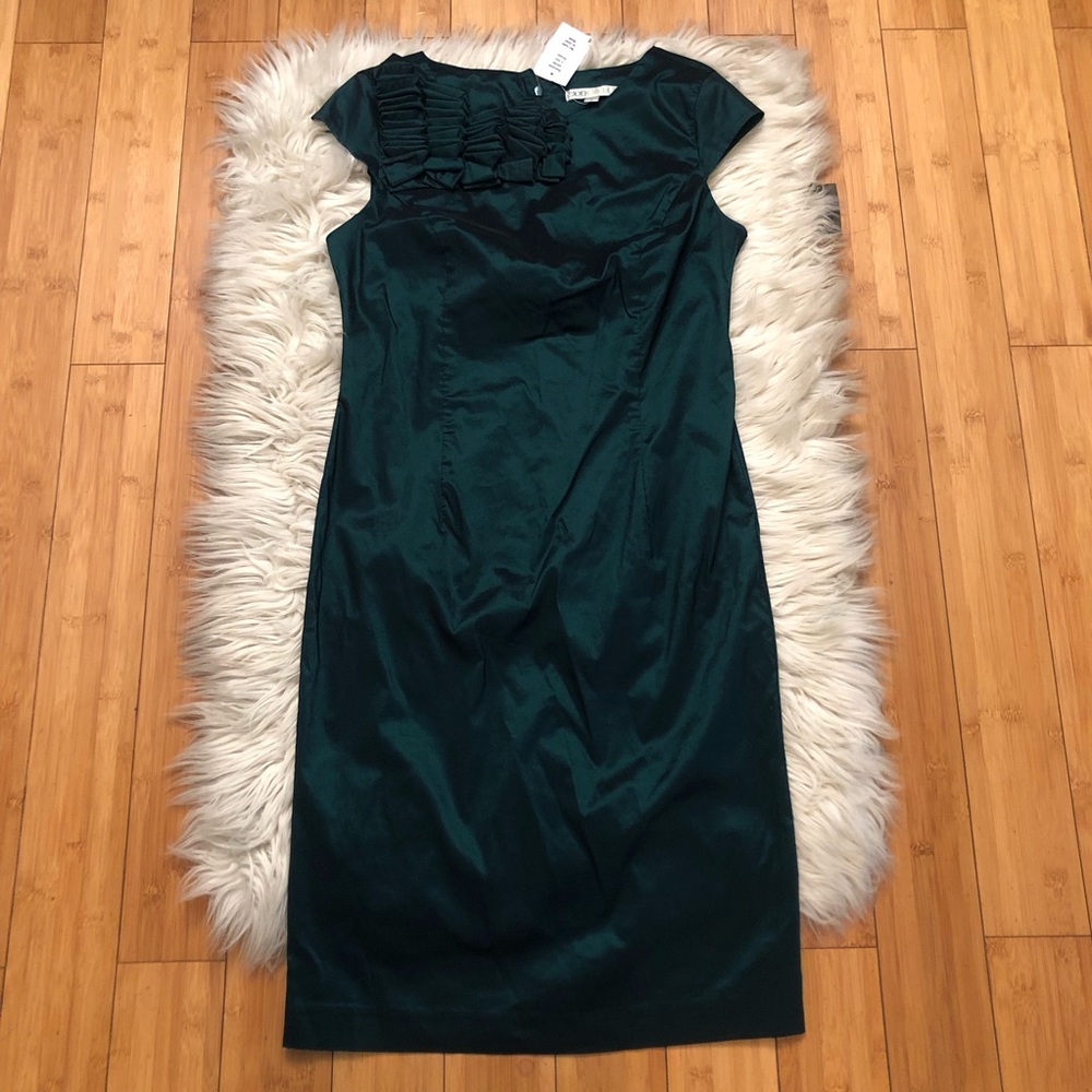 Cleo Cleo Metallic Shimmer Organza Pleated Teal Green Cocktail Mini Dress 6 NWT